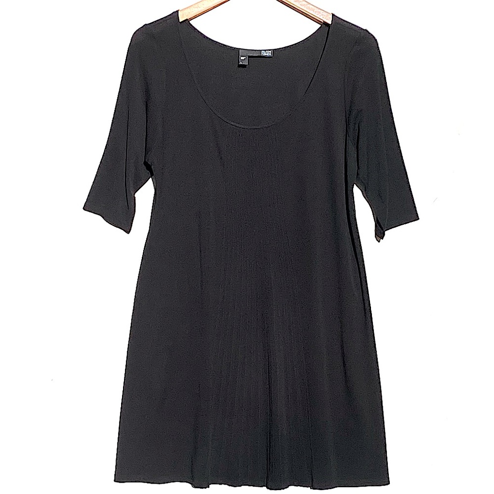 EILEEN FISHER Women’s Black Silk Jersey Pleated Front Dress Tunic 3/4 Sleeve - Picture 2 of 5